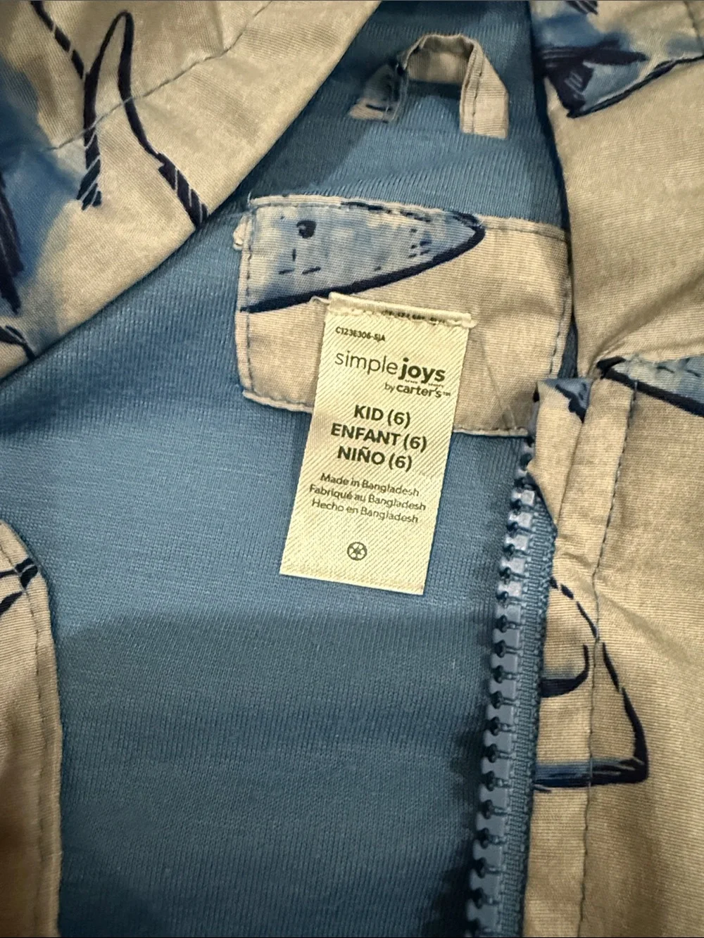 Carter's Gray & Blue Shark Print Raincoat